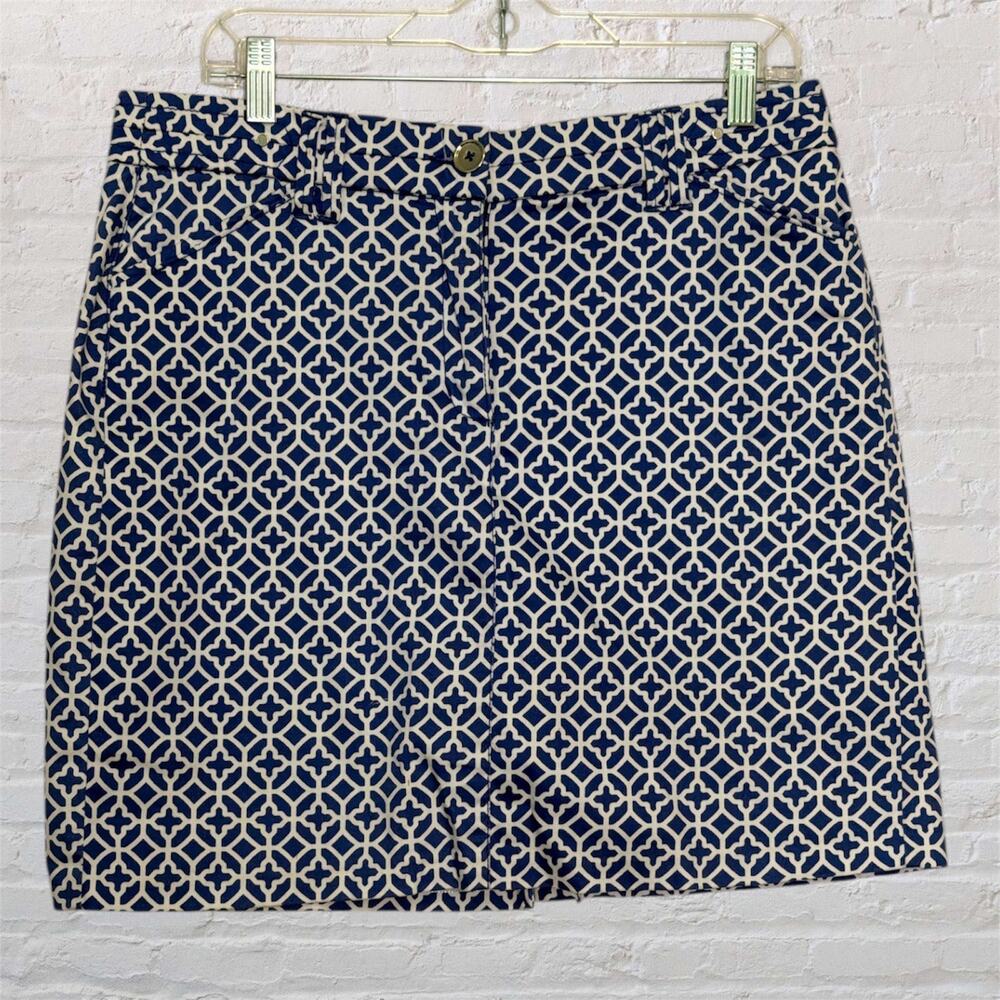 Charter Club‎ Blue White Skort Women Size 12 Geometric Knee Length